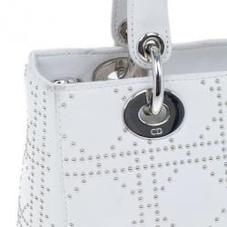 Pre Owned Dior White Studded Leather Medium Lady Dior