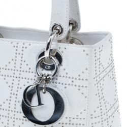 Pre Owned Dior White Studded Leather Medium Lady Dior