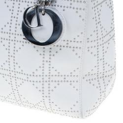 Pre Owned Dior White Studded Leather Medium Lady Dior