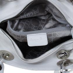 Pre Owned Dior White Studded Leather Medium Lady Dior