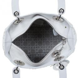 Pre Owned Dior White Studded Leather Medium Lady Dior