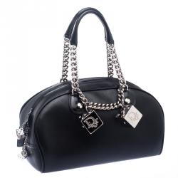 Pre Owned Dior Black Leather Gambler Dice Bowling Bag