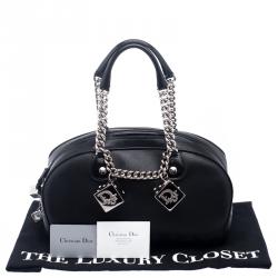 Pre Owned Dior Black Leather Gambler Dice Bowling Bag