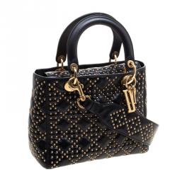 Pre Owned Dior Black Leather Lady Dior Studded Tote