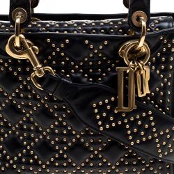 Pre Owned Dior Black Leather Lady Dior Studded Tote