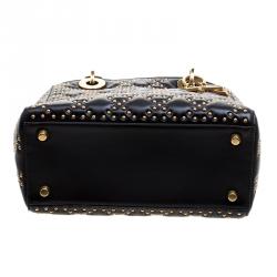 Pre Owned Dior Black Leather Lady Dior Studded Tote