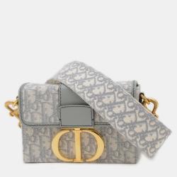 Pre Owned Christian Dior Dior 30 Handbag Montaigne Oblique Shoulder Bag Jacquard Gray