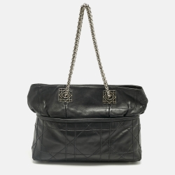 Pre Owned Dior Black Cannage Leather Granville Chain Link Tote