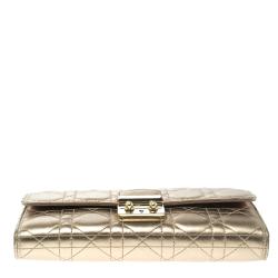 Dior Gold Cannage Leather New Lock WOC Wallet