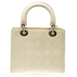 Pre Owned Dior Cream Patent Leather Medium Lady Dior Tote