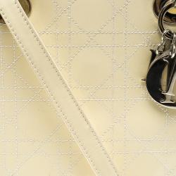 Pre Owned Dior Cream Patent Leather Medium Lady Dior Tote