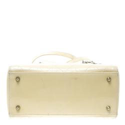 Pre Owned Dior Cream Patent Leather Medium Lady Dior Tote