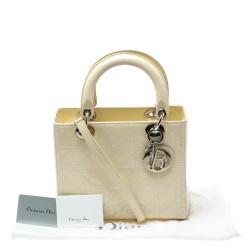 Pre Owned Dior Cream Patent Leather Medium Lady Dior Tote