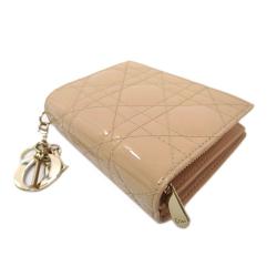 Pre Owned Dior Beige Cannage Quilted Patent Leather Lady Dior Bifold Wallet
