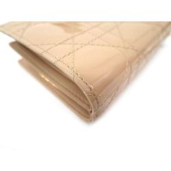 Pre Owned Dior Beige Cannage Quilted Patent Leather Lady Dior Bifold Wallet