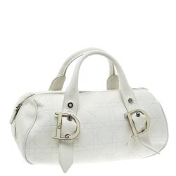 Dior White Cannage Leather Boston Bag