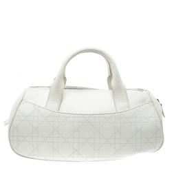 Dior White Cannage Leather Boston Bag
