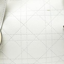 Dior White Cannage Leather Boston Bag