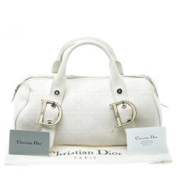 Dior White Cannage Leather Boston Bag