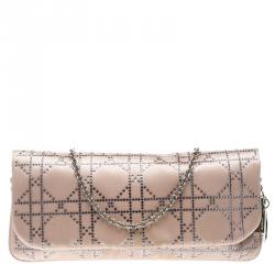 Pre Owned Dior Pink Cannage Satin Crystal Embellished Chain Clutch 