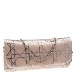 Pre Owned Dior Pink Cannage Satin Crystal Embellished Chain Clutch 