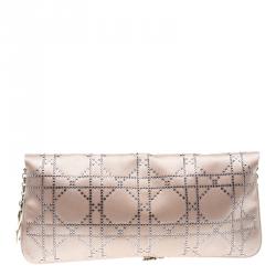 Pre Owned Dior Pink Cannage Satin Crystal Embellished Chain Clutch 