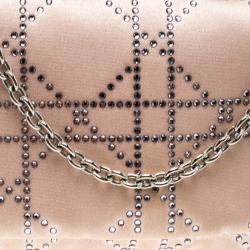 Pre Owned Dior Pink Cannage Satin Crystal Embellished Chain Clutch 