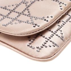 Pre Owned Dior Pink Cannage Satin Crystal Embellished Chain Clutch 