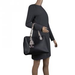Pre Owned Dior Black Leather and Snakeskin Trims Dior Addict Shopping Tote