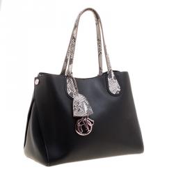 Pre Owned Dior Black Leather and Snakeskin Trims Dior Addict Shopping Tote