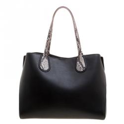 Pre Owned Dior Black Leather and Snakeskin Trims Dior Addict Shopping Tote