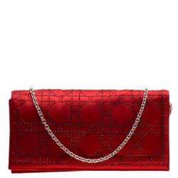 Pre Owned Dior Red Cannage Quilted Satin Clutch
