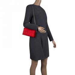 Pre Owned Dior Red Cannage Quilted Satin Clutch