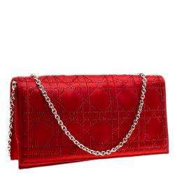 Pre Owned Dior Red Cannage Quilted Satin Clutch