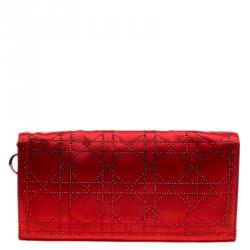 Pre Owned Dior Red Cannage Quilted Satin Clutch