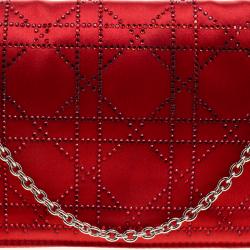 Pre Owned Dior Red Cannage Quilted Satin Clutch