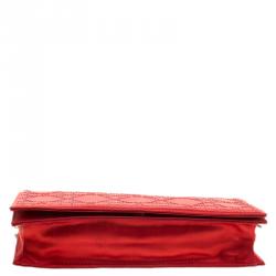 Pre Owned Dior Red Cannage Quilted Satin Clutch