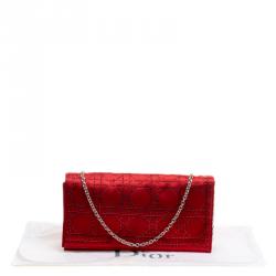 Pre Owned Dior Red Cannage Quilted Satin Clutch