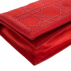 Pre Owned Dior Red Cannage Quilted Satin Clutch