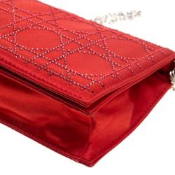 Pre Owned Dior Red Cannage Quilted Satin Clutch