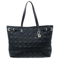 مملوكة مسبقًا Dior Black Coated Canvas Cannage Tote