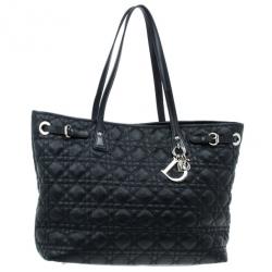 مملوكة مسبقًا Dior Black Coated Canvas Cannage Tote