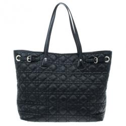 مملوكة مسبقًا Dior Black Coated Canvas Cannage Tote
