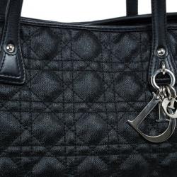 مملوكة مسبقًا Dior Black Coated Canvas Cannage Tote