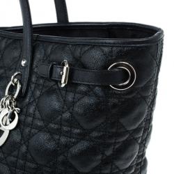 مملوكة مسبقًا Dior Black Coated Canvas Cannage Tote