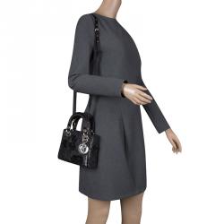 Pre Owned Dior Black Sequin and Satin Mini Lady Dior Tote
