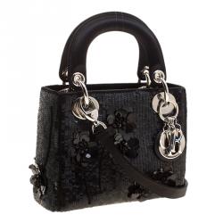 Pre Owned Dior Black Sequin and Satin Mini Lady Dior Tote