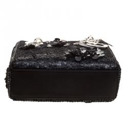 Pre Owned Dior Black Sequin and Satin Mini Lady Dior Tote