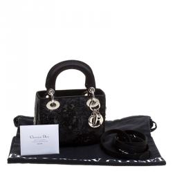 Pre Owned Dior Black Sequin and Satin Mini Lady Dior Tote