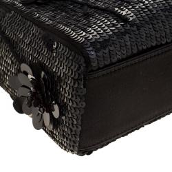 Pre Owned Dior Black Sequin and Satin Mini Lady Dior Tote